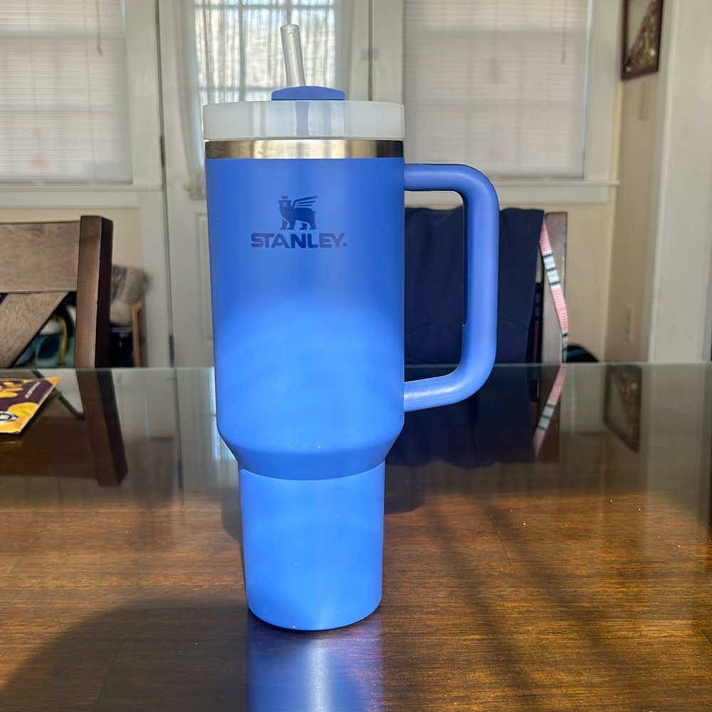 bright blue reusable stanley cup.